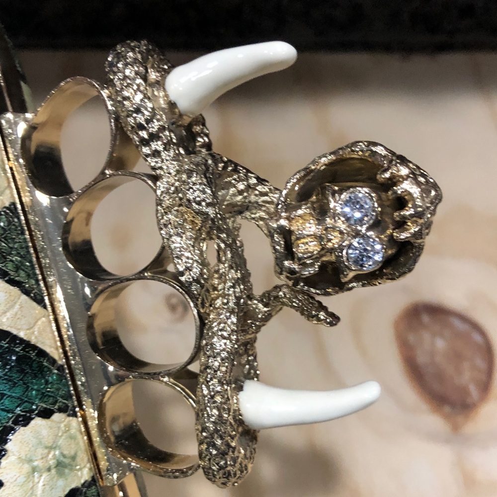 Green and Gold hardware,Snake Clutch knuckles unicorn rings and snake pattern. - Picture 5 of 12